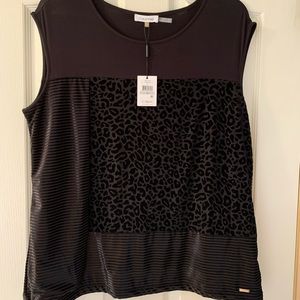 Calvin Klein Ladies black multi pattern top in black -size 1X